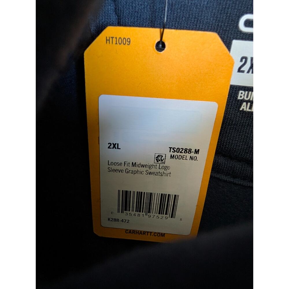 NWT Carhartt Midweight Hoodie Men 2XL Navy Loose Logo Sleeve Sweatshirt TS0288-M - Picture 3 of 6